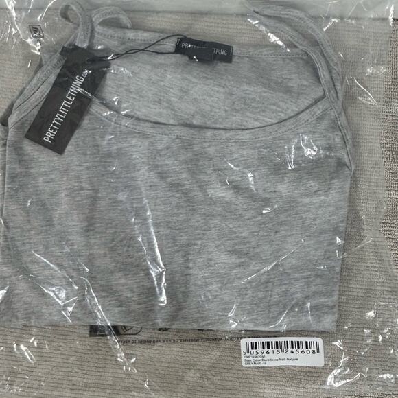 PrettyLittleThing Basic Grey Marl Cotton Blend Scoop Neck Bodysuit NWT - Picture 2 of 9